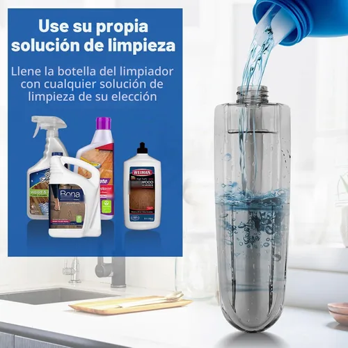Vista 5 de Trapeador de microfibra para pisos de madera dura con 3 almohadillas y botella recargable