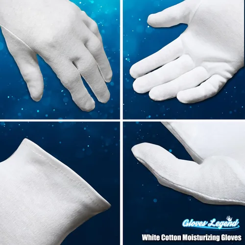 Vista 3 de 3 pares de guantes hidratantes de algodón blanco para manos secas, eczema, dormir, cuidado nocturno, 3 pares