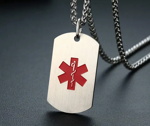 Vista 54 de VNOX Collar con colgante personalizado de acero inoxidable con grabado personalizado para identificación de alerta médica de emergencia para hombres