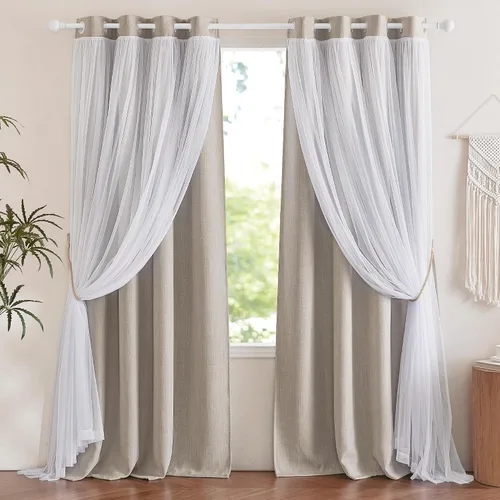 Vista 41 de NICETOWN Cortinas para Dormitorio de Niñas Infantiles con Estrellas Caladas Ventana 2 Capas Cortina 63 Pulgadas de Longitud Oscurecimiento