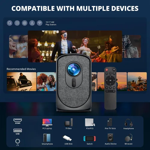 Vista 8 de Mini proyector inalámbrico con WiFi y Bluetooth 5G, proyector portátil compatible con proyección de video de película 4K, enfoque eléctrico 350ANSI