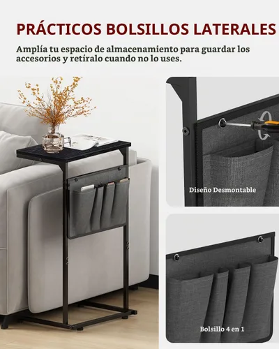 Vista 5 de Vantic - Mesa auxiliar en forma de C, mesa lateral pequeña para sofá y reclinable, bandeja deslizable debajo del sofá con bolsa de almacenamiento
