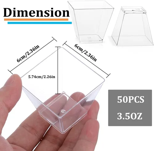 Vista 2 de Jnnzzggu 50 piezas de tazas de postre cuadradas de plástico mini, tazas de aperitivo de parfait de 3.5 oz de plástico transparente para postres