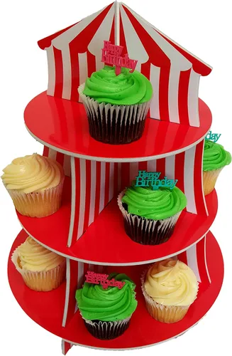 Vista 4 de Soportes para cupcakes, 3 niveles temáticos para cupcakes, soportes para servir cupcakes (carnaval)