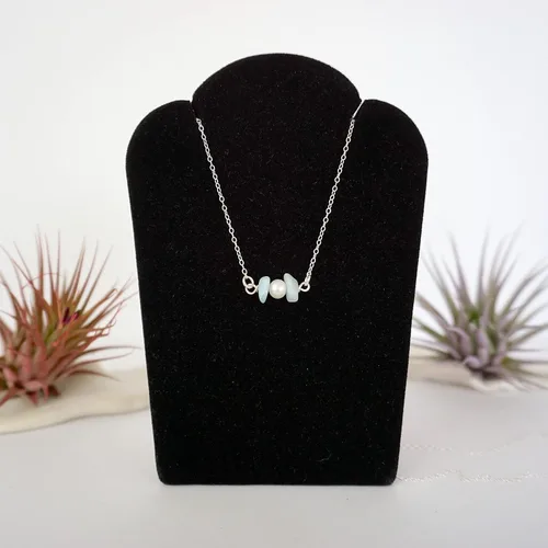 Vista 3 de Collar con dije de cristal de perla y piedra natal para mujer - Plata de ley