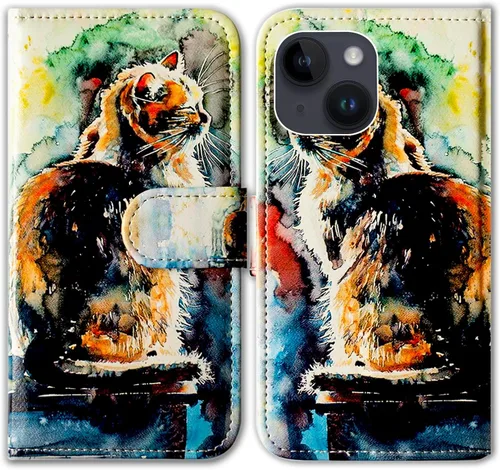 Vista 31 de Bcov Funda para iPhone 15 Plus, piel con tapa y función atril para iPhone 15 Plus, color verde pájaro negro