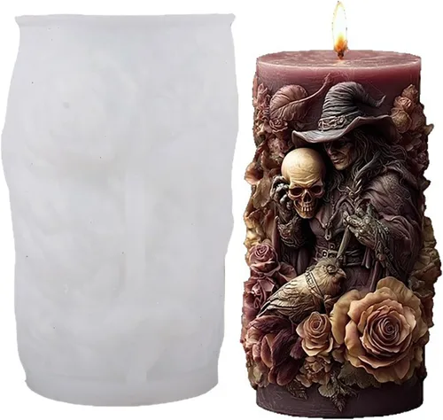 Vista 7 de Molde de flor de calavera - Moldes cilíndricos Molde de vela espiral de onda de silicona - Moldes de fundición de resina de silicona para velas