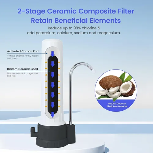 Vista 2 de Sistema de Filtro de Agua de Encimera, Filtro de Agua Alcalina de 5 Etapas, Filtro de Agua de Grifo de 8000 Galones con 1 Filtro de Cerámica Lavable