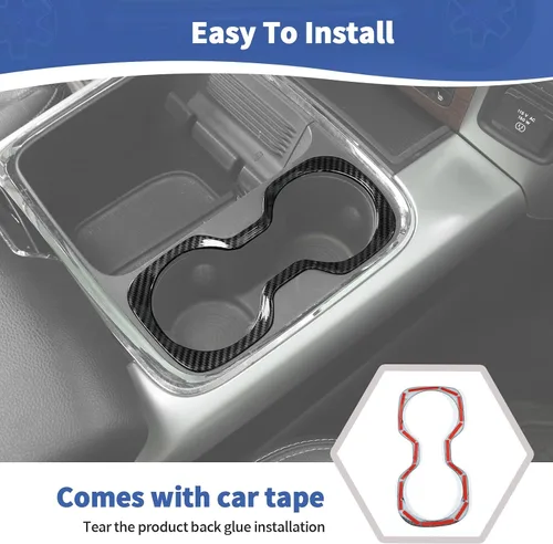 Vista 6 de RT-TCZ para RAM Cubierta de Soporte de Tazas de Consola Central Marco de Cubierta para Dodge RAM 2012-2017 Negro Fibra de Carbono ABS Accesorios