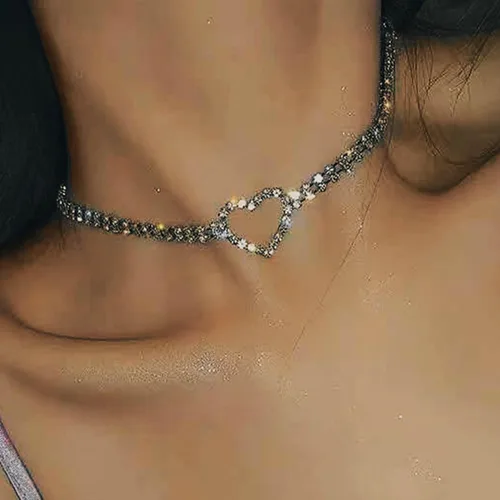 Vista 8 de JAKAWIN Gargantilla de corazón con diamantes de imitación, gargantilla de cristal para mujer