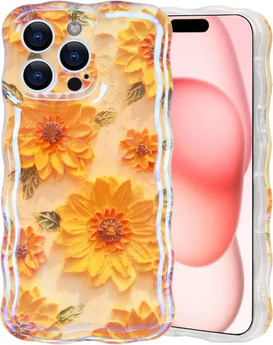 Vista 26 de IDweel Funda para iPhone 11, Lujosa Pintura al Óleo Retro Colorida con Patrón de Flores Brillantes Impresas, Lindo Borde Ondulado Rizado, Exquisita