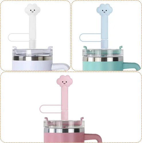 Vista 6 de 4 fundas de popote para vaso Stanley de 30 y 40 onzas, 0.4 pulgadas, silicona de estilo largo, con forma de nube, accesorios para tazas, protector a