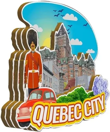 Vista 2 de Imán de madera para nevera de la ciudad de Quebec Canadá Monumentos 3D de viaje, coleccionables, recuerdos, decoración hecha a mano -2278