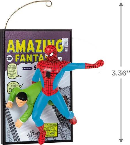 Vista 5 de Hallmark Keepsake Adorno de Navidad de plástico 2022, Marvel Spider-Man Amazing Fantasy 60 aniversario