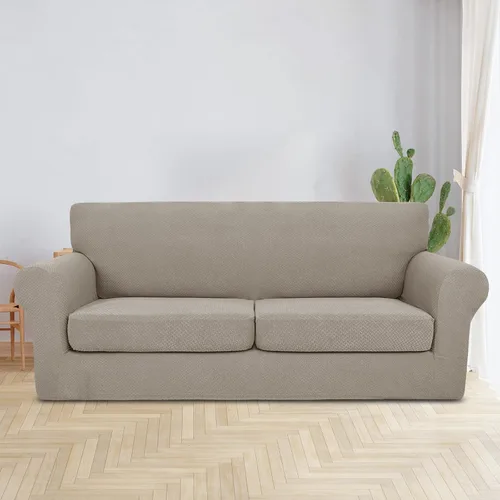 Vista 2 de JIVINER Fundas de sofá de 3 piezas para sofá de 2 cojines, funda elástica para sofá con 2 fundas de cojín de asiento extra grandes, fundas gruesas