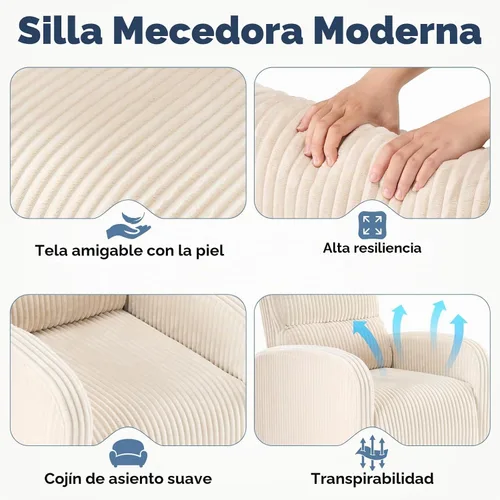 Vista 5 de DUMOS Silla giratoria de 360°, cómoda silla para dormitorio, mecedora con cojín de asiento grueso, sofás con respaldo alto para sala de estar