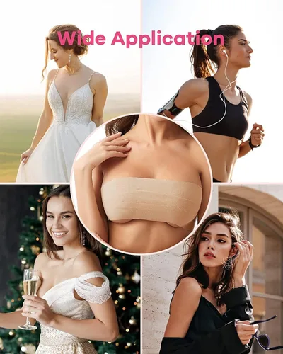 Vista 3 de FUZZY - Cinta adhesiva para levantamiento de senos, cinta de brasier, cinta corporal, cinta de pecho con 1 par de fundas de silicona suave