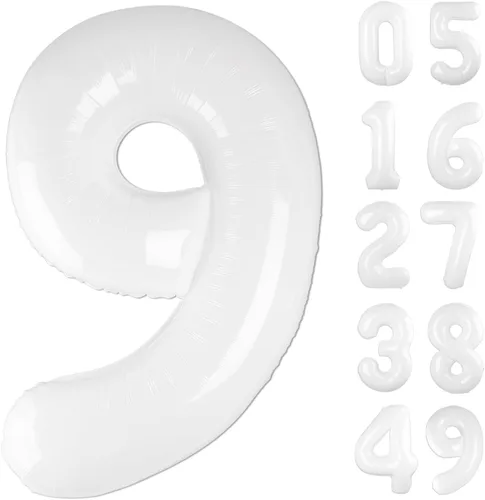 Vista 375 de Globo negro de 40 pulgadas con números del 0 al 9 (cero-nueve), globo de cumpleaños de gran tamaño, globo de helio de aluminio con números grandes