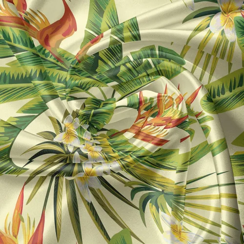Vista 7 de Ambesonne Juego de 3 cenefas tropicales y cortinas de nivel, flores exóticas de plumeria y hojas de palmera sobre fondo crema, flora hawaiana