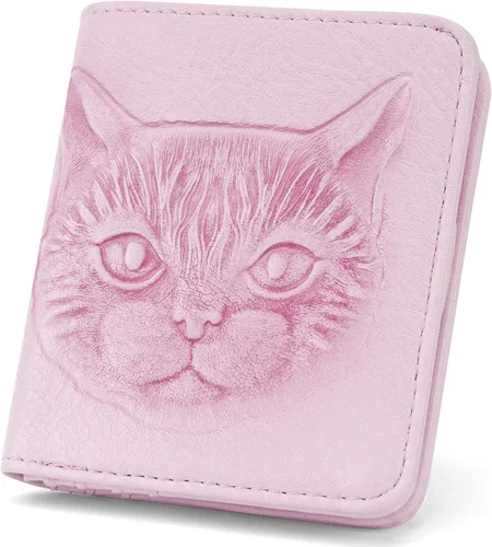 Vista 7 de Billetera para mujer, delgada y pequeña, billetera compacta con RFID, plegable, compacta, para mujer, cartera de cuero en relieve 3D con soporte