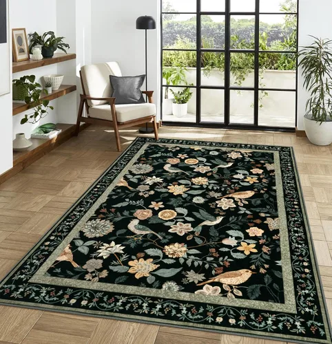 Vista 25 de Rugalia Alfombra de pasillo floral azul, alfombra lavable de 2 x 6 pies para pasillos, antideslizante, suave, de pelo bajo, con flores, pájaros, Rosa