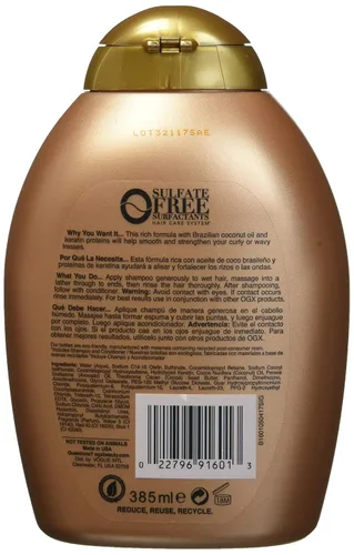 Vista 2 de Ogx Champú Terapia de Queratina Brasileña 13 oz (13.0 fl oz) (paquete de 3)