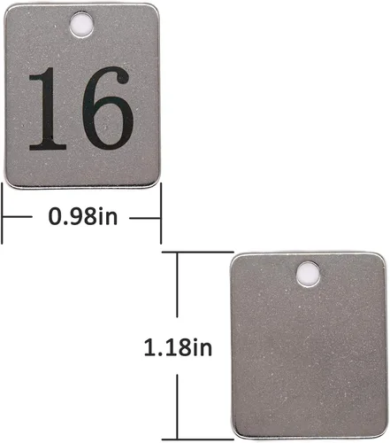 Vista 2 de Etiquetas de identificación rectangulares de acero inoxidable con llaveros (1-50)