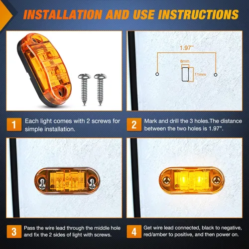 Vista 4 de Nilight Luz de Marcador Lateral Ovalada de 2.5 Pulgadas 10PCS Ámbar 2 Diodos LED Luces de Guardabarros y Separación de Remolque Impermeables