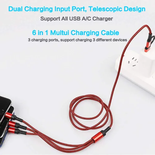 Vista 4 de Travel Essentials, cable de carga múltiple USB C [3 unidades de 4 pies] 6 en 1 USB A/C a USB C/Micro USB, cable de carga múltiple para teléfono