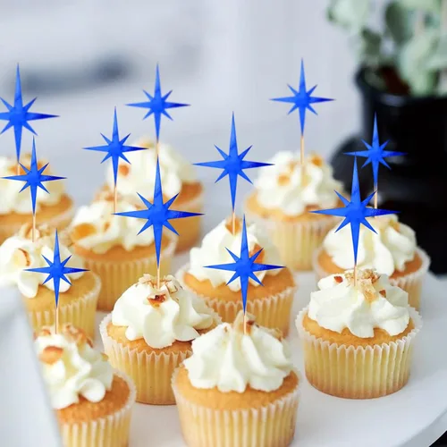 Vista 4 de 30 piezas de decoración de cupcakes de estrella pequeña con centelleantes para cupcakes, compromiso, novia, baby shower, boda, fiesta de cumpleaños