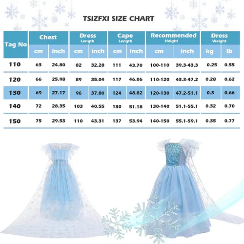 Vista 7 de TSIZFXI Elsa - Vestidos de princesa para niñas fiesta de cumpleaños con accesorios de 3 a 8 años