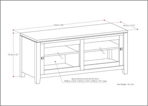 Vista 10 de Soporte Cosmopolitan de SIMPLIHOME de madera maciza negra de 48 pulgadas para televisores de hasta 50 pulgadas de ancho