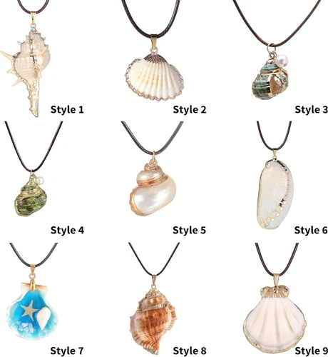 Vista 3 de FM FM42 Collar con colgante de concha de concha de mar natural con cadena de cuerda de 27 pulgadas de largo (25 estilos)