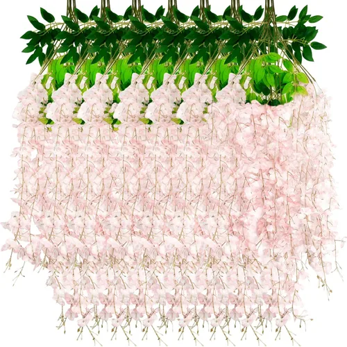 Vista 56 de Paquete de 5 guirnaldas de flores colgantes de glicina rosa, enredaderas de flores artificiales de 3.77 pies, glicinia falsa, guirnalda colgante