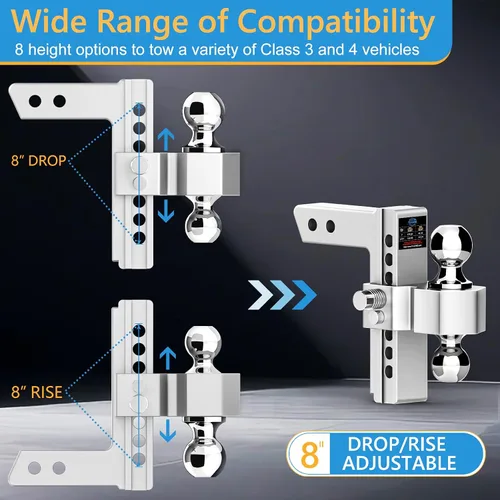 Vista 8 de Tlvuvmo Adjustable Drop Trailer Hitch Fits 2‑Inch Receiver 8 inch Rise/Drop