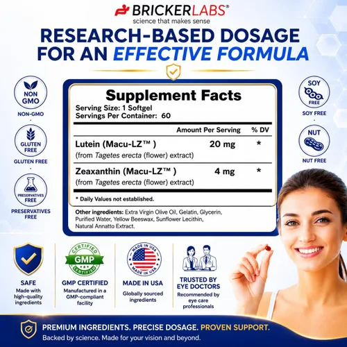 Vista 6 de Bricker Labs Suplemento ocular de luteína natural + zeaxantina – Apoya la salud de los ojos, el cerebro y la piel con carotenoides maculares