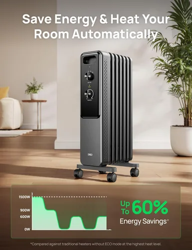 Vista 6 de Dreo Calentador de Radiador, Perillas Dobles, 8 Protecciones de Seguridad, Calentadores Eléctricos de Espacio de 1500W para Uso Interior Habitación