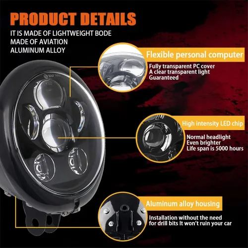 Vista 2 de SKTYANTS Faro delantero LED de 5 3/4 5.75 pulgadas para motocicleta, haz alto y bajo con cubeta de carcasa de 5.75 pulgadas compatible con FXWG