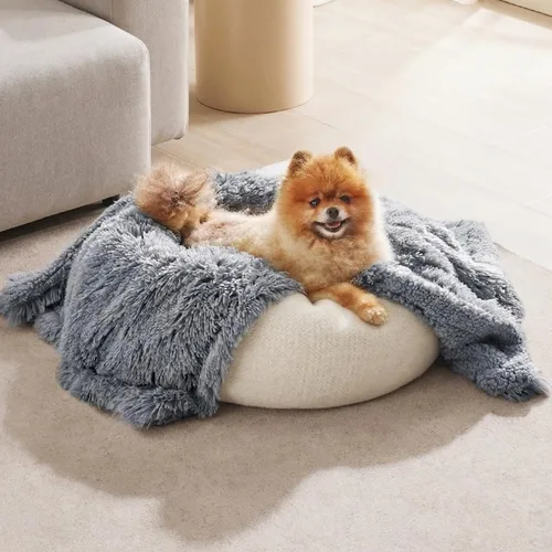Vista 26 de Bedsure Mantas impermeables para perros grandes, piel sintética esponjosa, 50 x 60 pulgadas Plush Fuzzy Reversible Pet Blankets for Couch and Dog