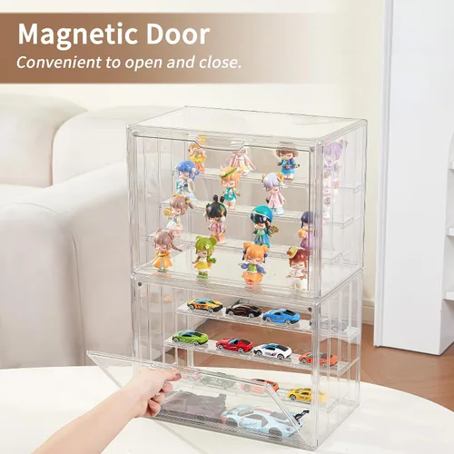Vista 4 de Vitrina para coleccionables, vitrina de acrílico ajustable de 4 capas con puerta magnética, caja de exhibición apilable transparente para figuras, 1