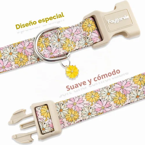 Vista 4 de Faygarsle - Collar floral para perras, diseño de primavera de verano rosa y amarillo, para perros pequeños, medianos y grandes, XS Flor Amarilla