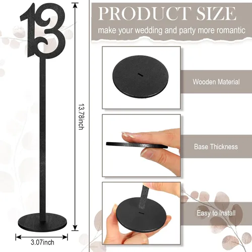 Vista 3 de Yulejo - 20 números de mesa para boda con soporte, 1-20, color negro Números de asiento de madera con base redonda, ideal para bodas, recepciones
