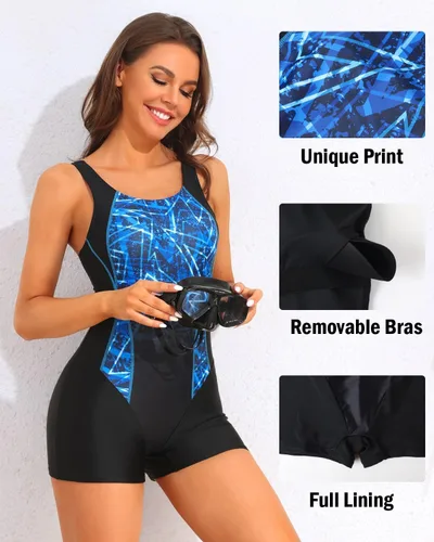 Vista 5 de beautyin Traje de baño deportivo de una pieza con espalda cruzada para mujer