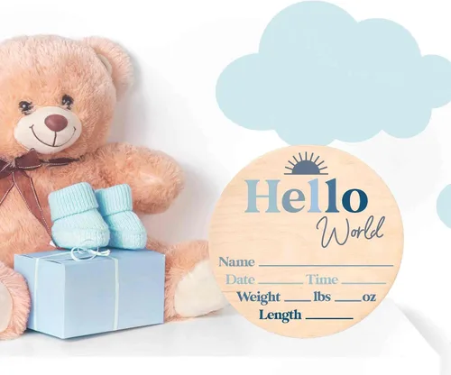 Vista 8 de Letrero de recién nacido "Hello World" - Placa de anuncio de nacimiento con nombre de bebé para hospital - Accesorio para fotos - Decoración