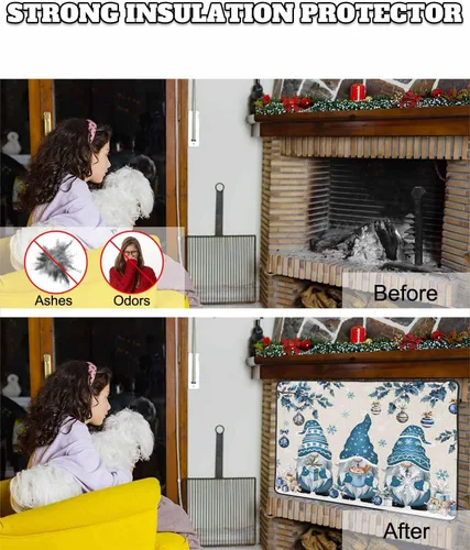 Vista 6 de Cubierta magnética azul para chimenea, detiene la pérdida de calor, pantalla de chimenea para interiores, bolas de gnomos de Navidad, árbol de copo