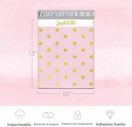 Vista 2 de Pack It Chic - 10X13 (Paquete de 100) Lunares Rosados - Sobres de Correo de Polietileno "Thank You" Bolsas Personalizadas de Plástico para Correo