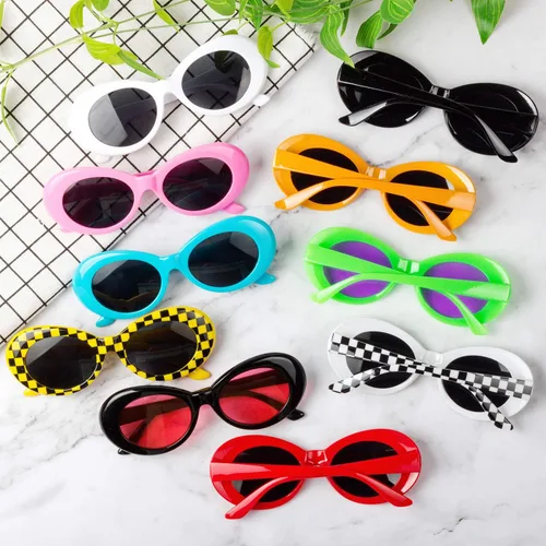 Vista 2 de CICINUJOY Paquete de 10 lentes ovalados retro Mod con marco grueso, lentes redondos, a cuadros, para mujeres, niñas, hombres, adolescentes, niños