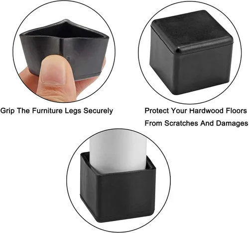 Vista 6 de 12 puntas de goma antideslizantes negras cuadradas para patas de silla, protectores de suelo de muebles, fundas para patas de silla, mesa, bar, Negro