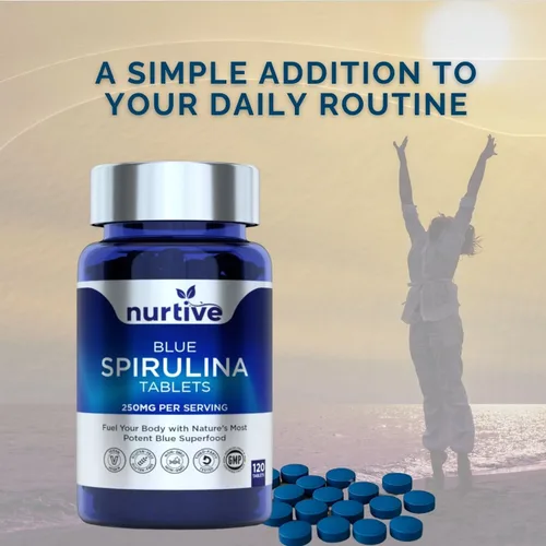 Vista 8 de Tabletas de espirulina azul – 250 mg por porción diaria, superalimento de ficocianina, 120 tabletas, 2 tabletas por día – Suministro de 2 meses