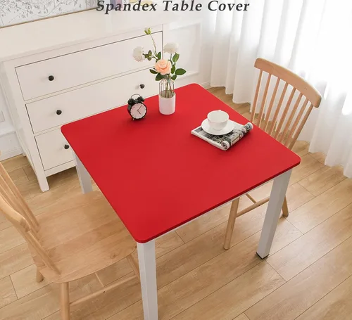 Vista 2 de Wolkemer Mantel Cuadrado Ajustado de Spandex Elástico Rojo Cubierta para Mesa de Cóctel con Borde Elástico Cobertor de Mesa para Comedor Boda Fiesta
